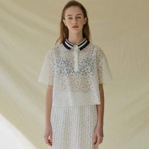 AMONG - Cropped Lace Blouse - White - S